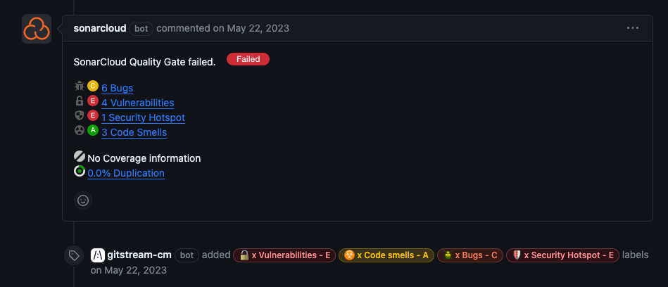 Label SonarCloud Quality Reports